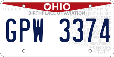 OH license plate GPW3374