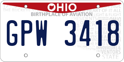 OH license plate GPW3418
