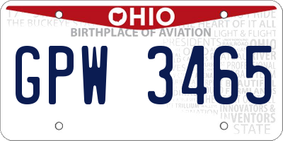OH license plate GPW3465