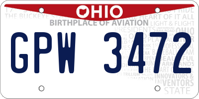 OH license plate GPW3472