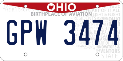 OH license plate GPW3474