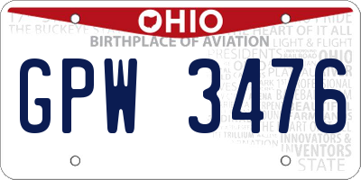 OH license plate GPW3476
