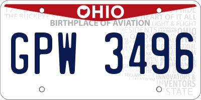 OH license plate GPW3496