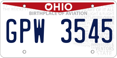 OH license plate GPW3545