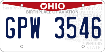 OH license plate GPW3546