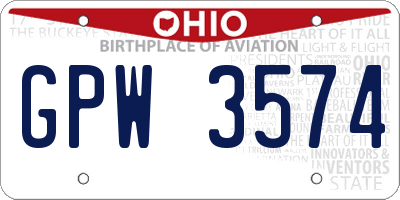 OH license plate GPW3574