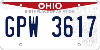 OH license plate GPW3617
