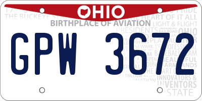 OH license plate GPW3672