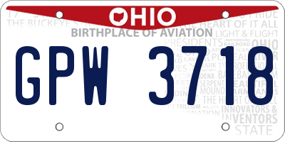 OH license plate GPW3718