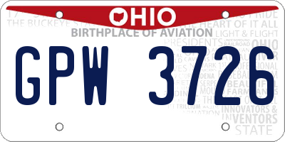 OH license plate GPW3726