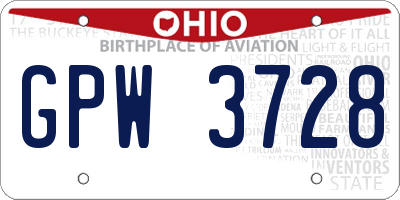 OH license plate GPW3728