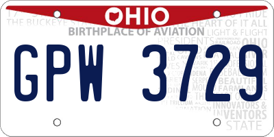 OH license plate GPW3729