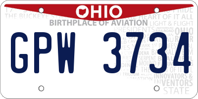 OH license plate GPW3734