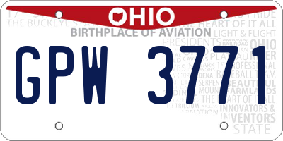 OH license plate GPW3771
