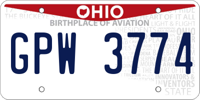 OH license plate GPW3774