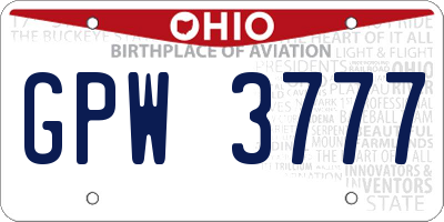 OH license plate GPW3777