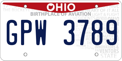 OH license plate GPW3789