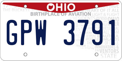 OH license plate GPW3791
