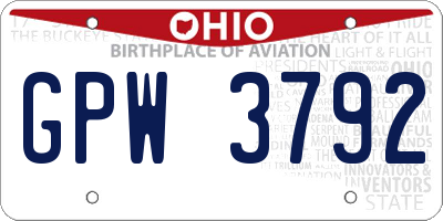 OH license plate GPW3792