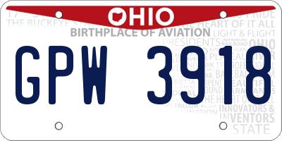 OH license plate GPW3918