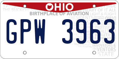OH license plate GPW3963