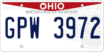 OH license plate GPW3972
