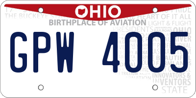 OH license plate GPW4005
