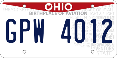 OH license plate GPW4012