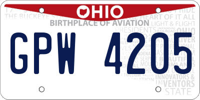 OH license plate GPW4205