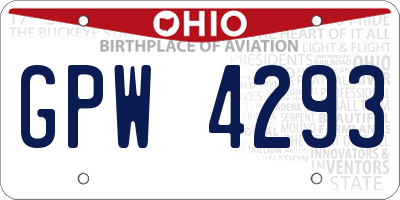 OH license plate GPW4293