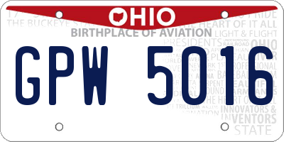 OH license plate GPW5016