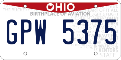 OH license plate GPW5375