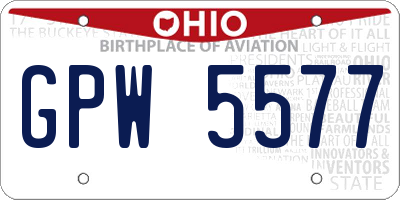 OH license plate GPW5577