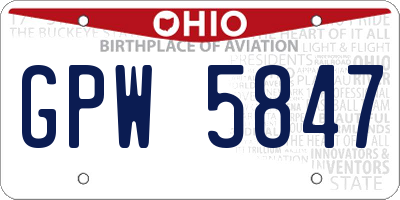 OH license plate GPW5847