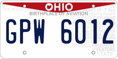 OH license plate GPW6012