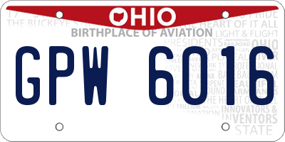 OH license plate GPW6016