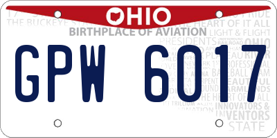 OH license plate GPW6017