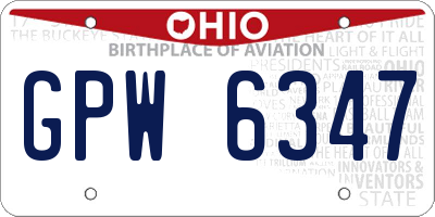 OH license plate GPW6347