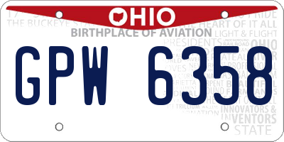 OH license plate GPW6358