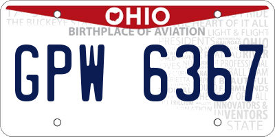 OH license plate GPW6367