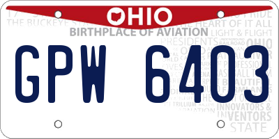 OH license plate GPW6403