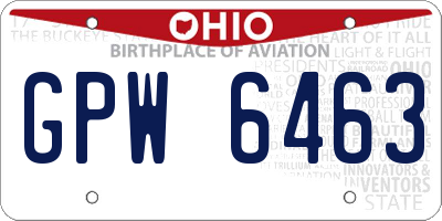 OH license plate GPW6463