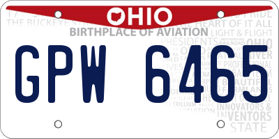 OH license plate GPW6465