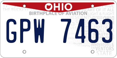 OH license plate GPW7463