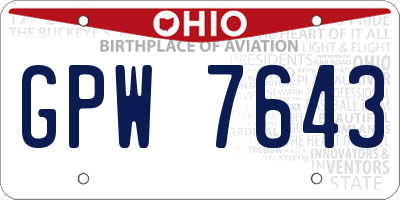 OH license plate GPW7643