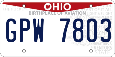 OH license plate GPW7803