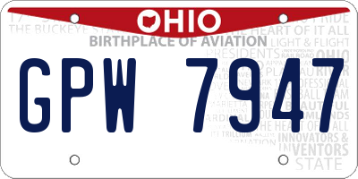 OH license plate GPW7947