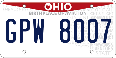 OH license plate GPW8007