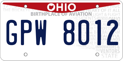 OH license plate GPW8012