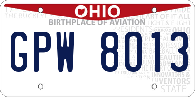 OH license plate GPW8013